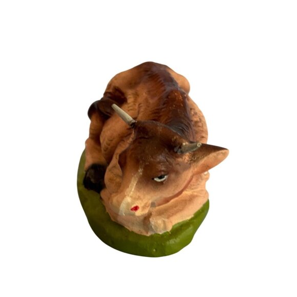 Midcentury Paper Mache Cow Figurine Brown Green 4.5 Inch Handmade Japan - Picture 3 of 6